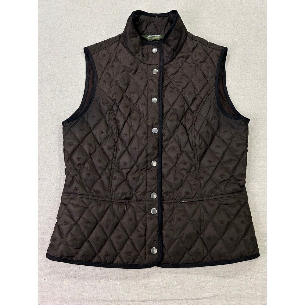 Eddie Bauer Women Medium Quilted 650 Down Snowflake Embroidered Puffer Vest
